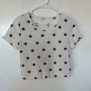 Caution To The Wind White Tee with Black Star Pattern
